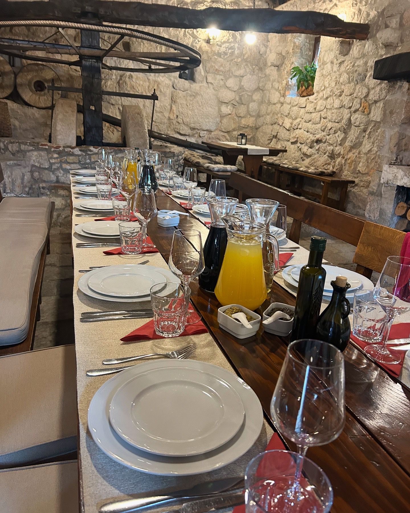 A table set for a private dinner at Sapro Olive Mill