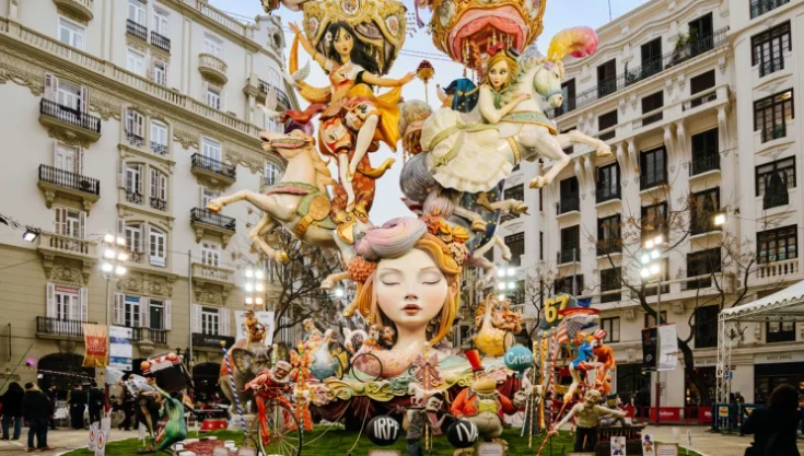 giant colourful papier-mâché monument for Las Fallas festival in Valencia